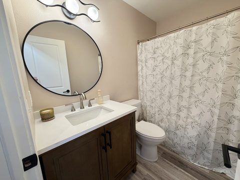 Upstairs full bath with a tub and shower, fresh towels and toiletries ready