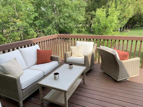 Watch the seasons change from the deck, framed by mature trees