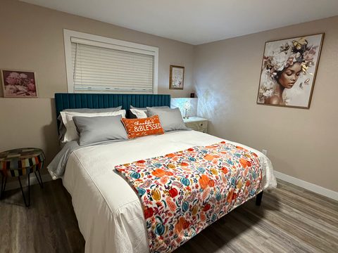 Luxury bedding downstairs: a king bed made up fresh for every stay